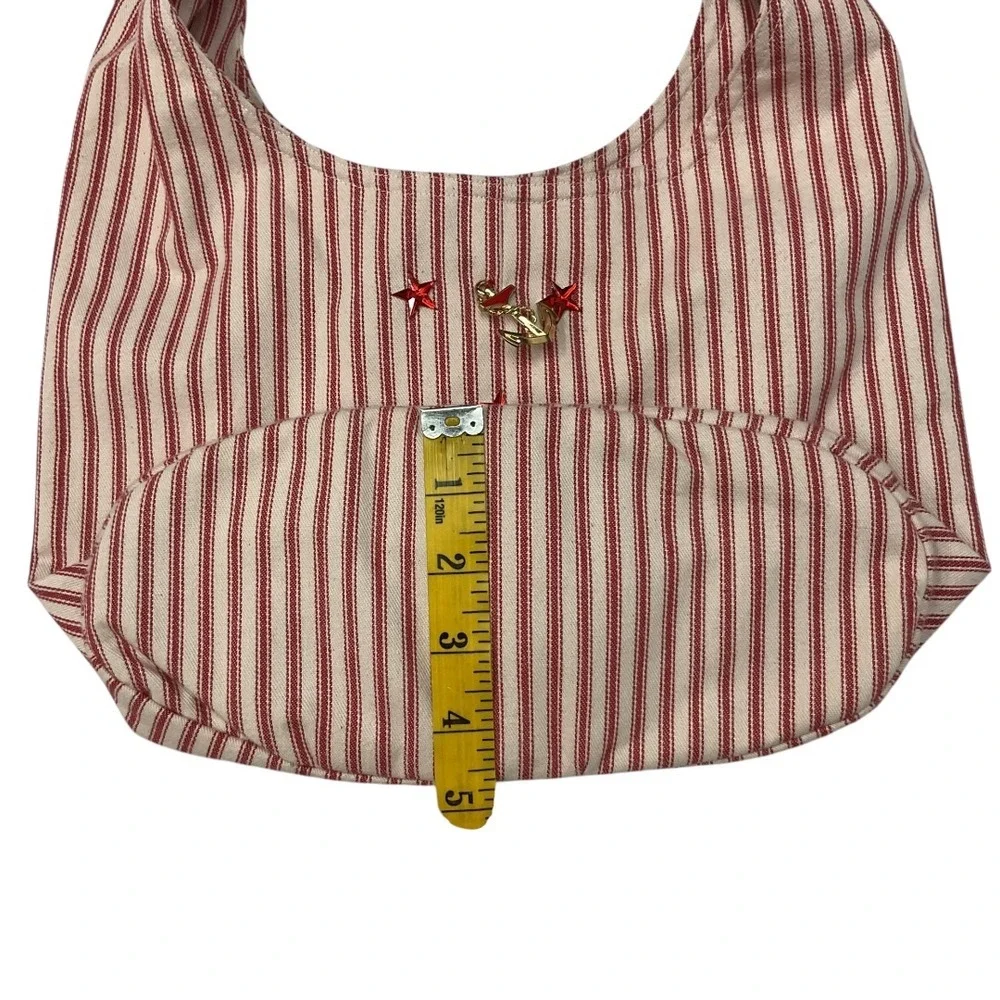 Striped Hobo Bag Red White Nautical‎ Anchor Stars Tie Strap Shoulder Bag